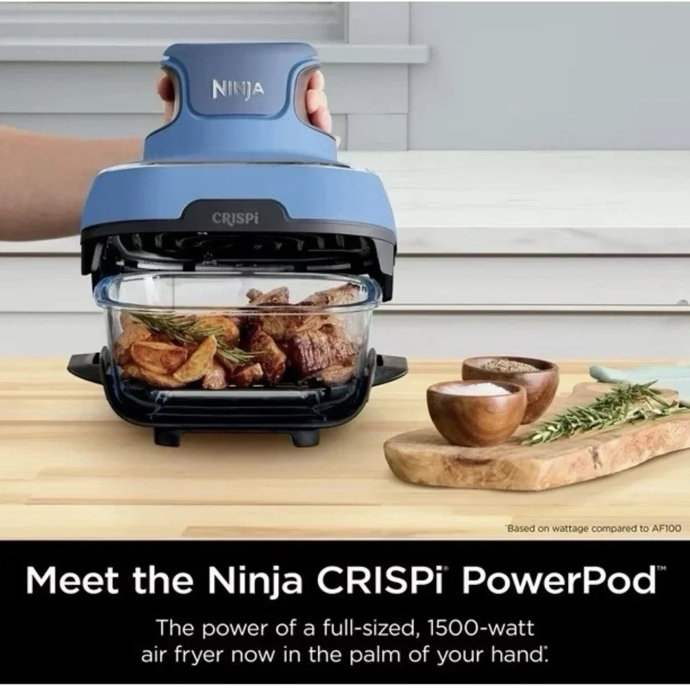 Ninja Crispi 5-in-1 Portable Glass Air Fryer Cooking System, Blue
